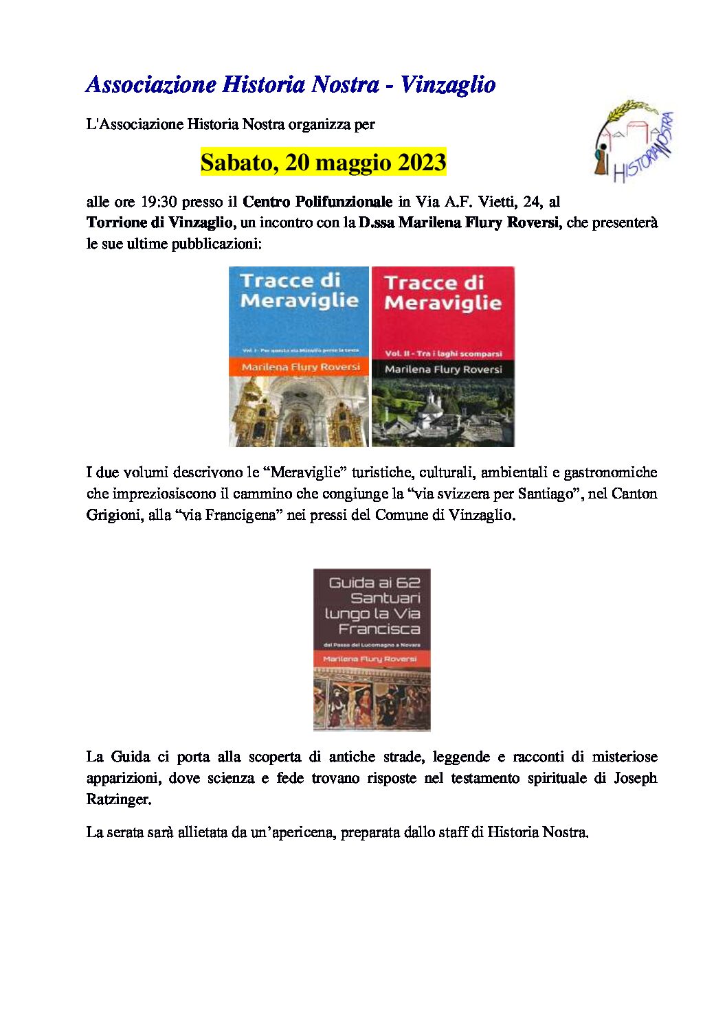 Presentazione di “Tracce di Meraviglie” a Vinzaglio